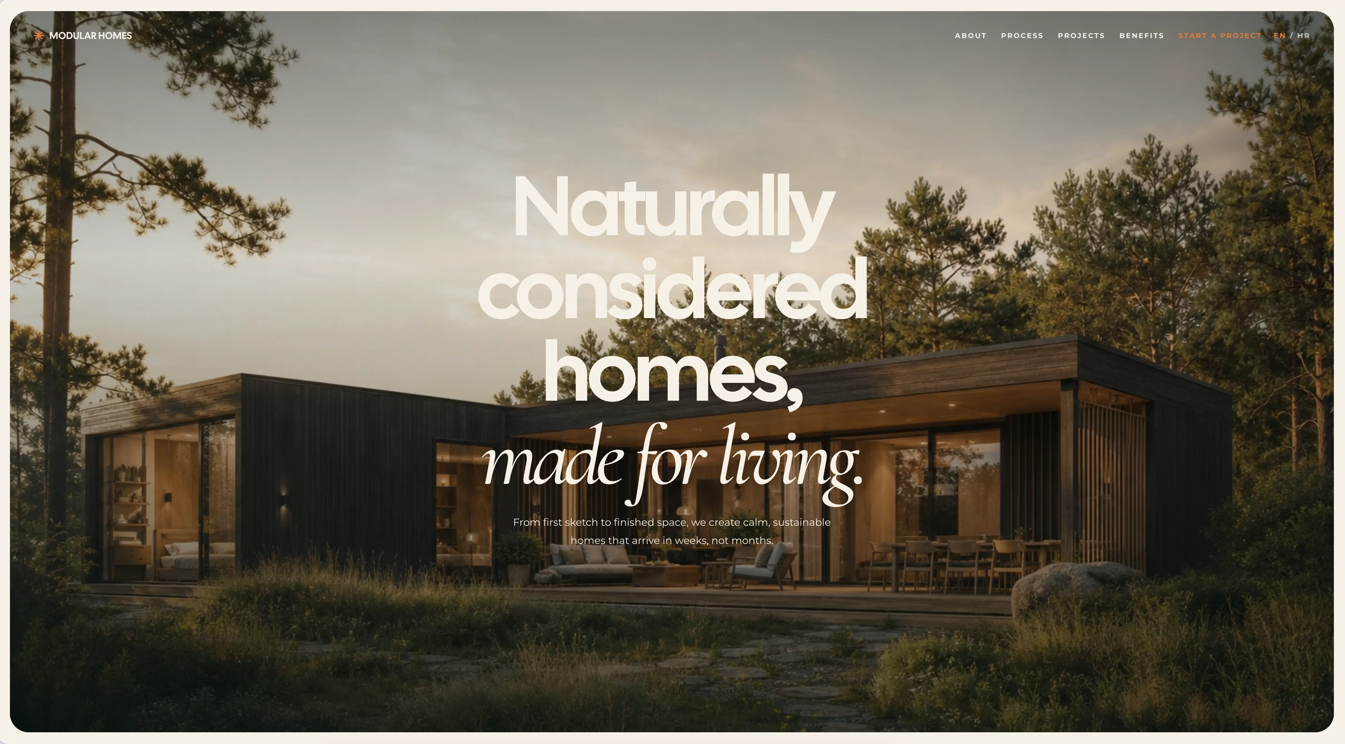 Modular Homes company website, first view